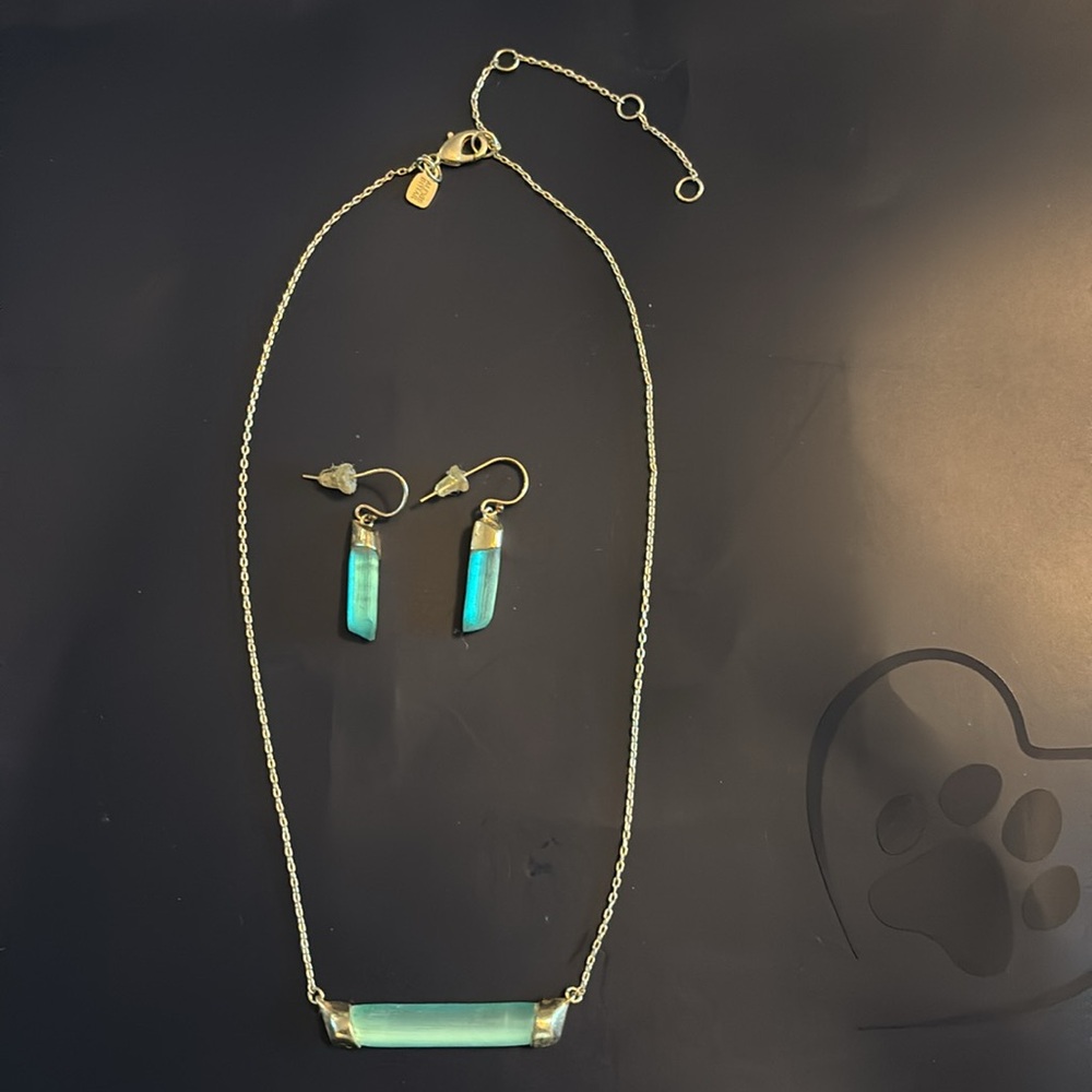 Alexis Bittar Blue & Gold Lucite Necklace & Earrings Set